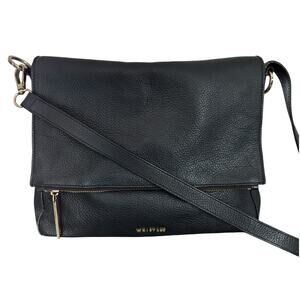Whistles London Pebbled Leather Flap Crossbody Bag Black Purse Convertible